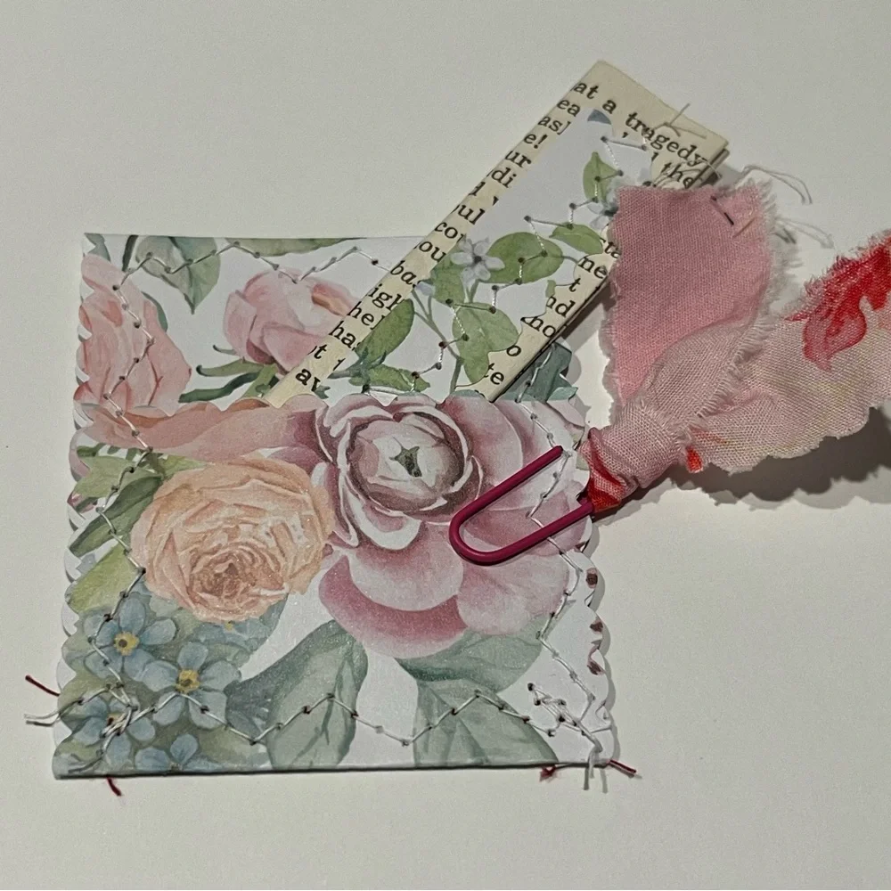 Handcrafted Black & White Paper Envelope, Paper clip and paper ephemera strip